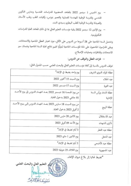 20 تفاصيل رزنامة السنة الجامعية 2022-2023