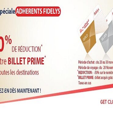 Fidelys Offre Tunisair spéciale adhérents membre de son programme de fidélité fidelys : -50% sur les miles nécessaires pour vos Billets Prime